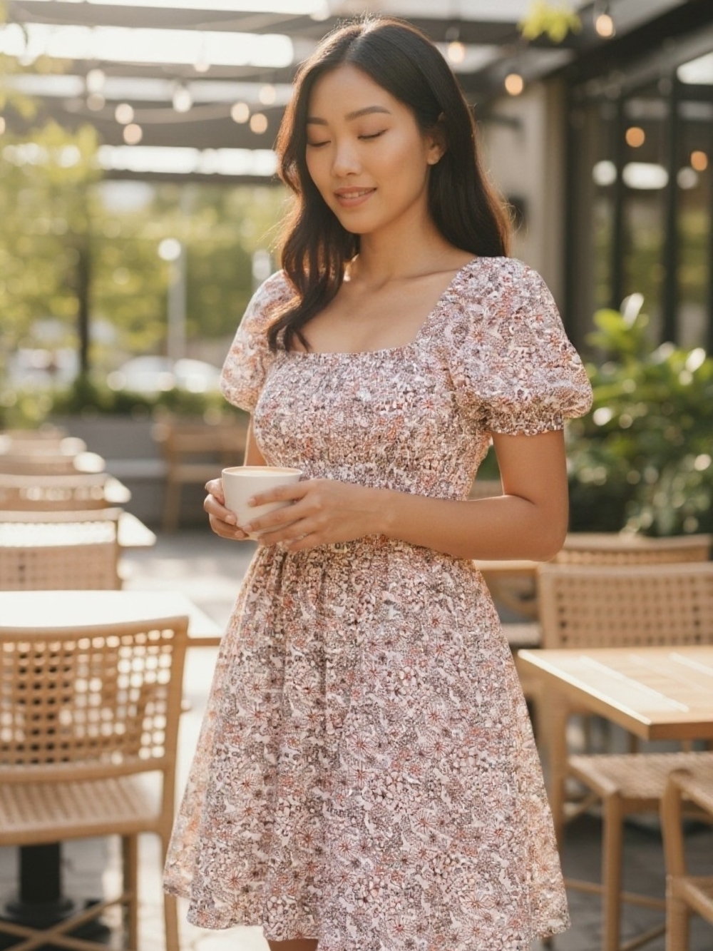 BP Women’s Medium Floral Puff Sleeve Corset Style Mini Dress Cottagecore - Picture 9 of 9